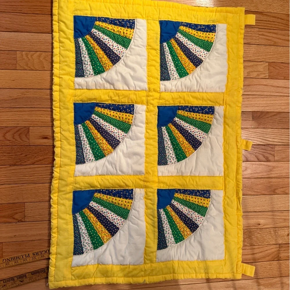 Colorful Fan Pattern Handmade Quilt Wall Art Cottagecore Prarie
